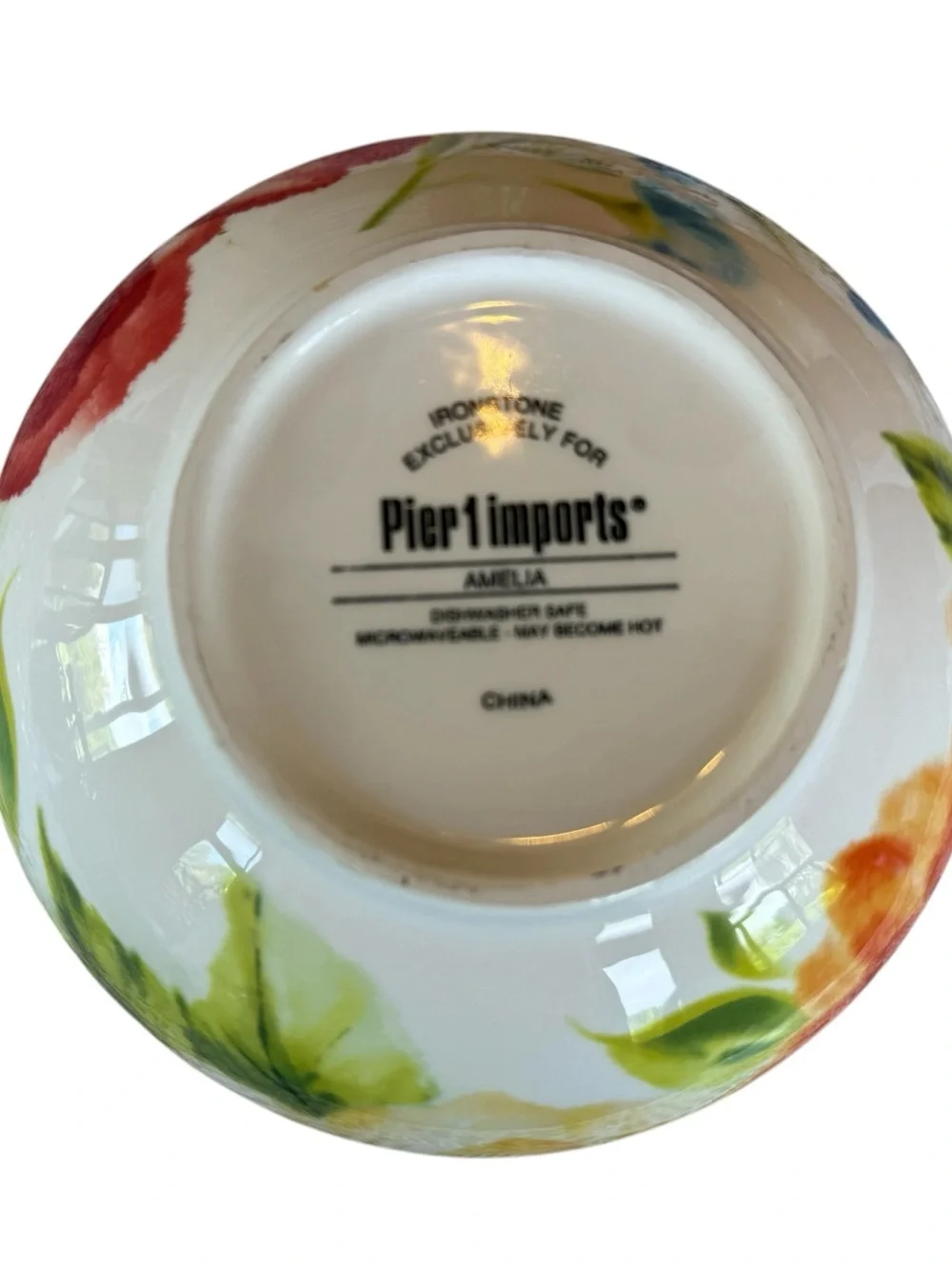 Pier 1 Imports Amelia Floral Stoneware Bowl Red Flower Soup Cereal Serving Dish